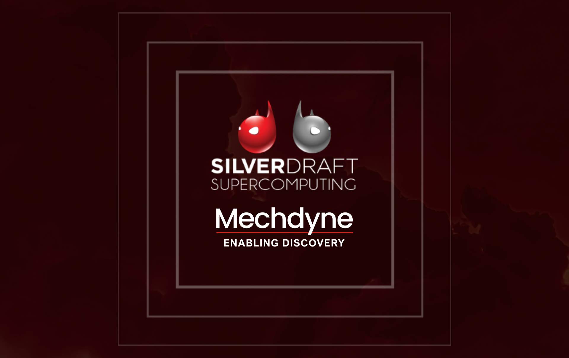 Silverdraft and Mechdyne logos on a dark red background with Mechdyne squares overlayed.